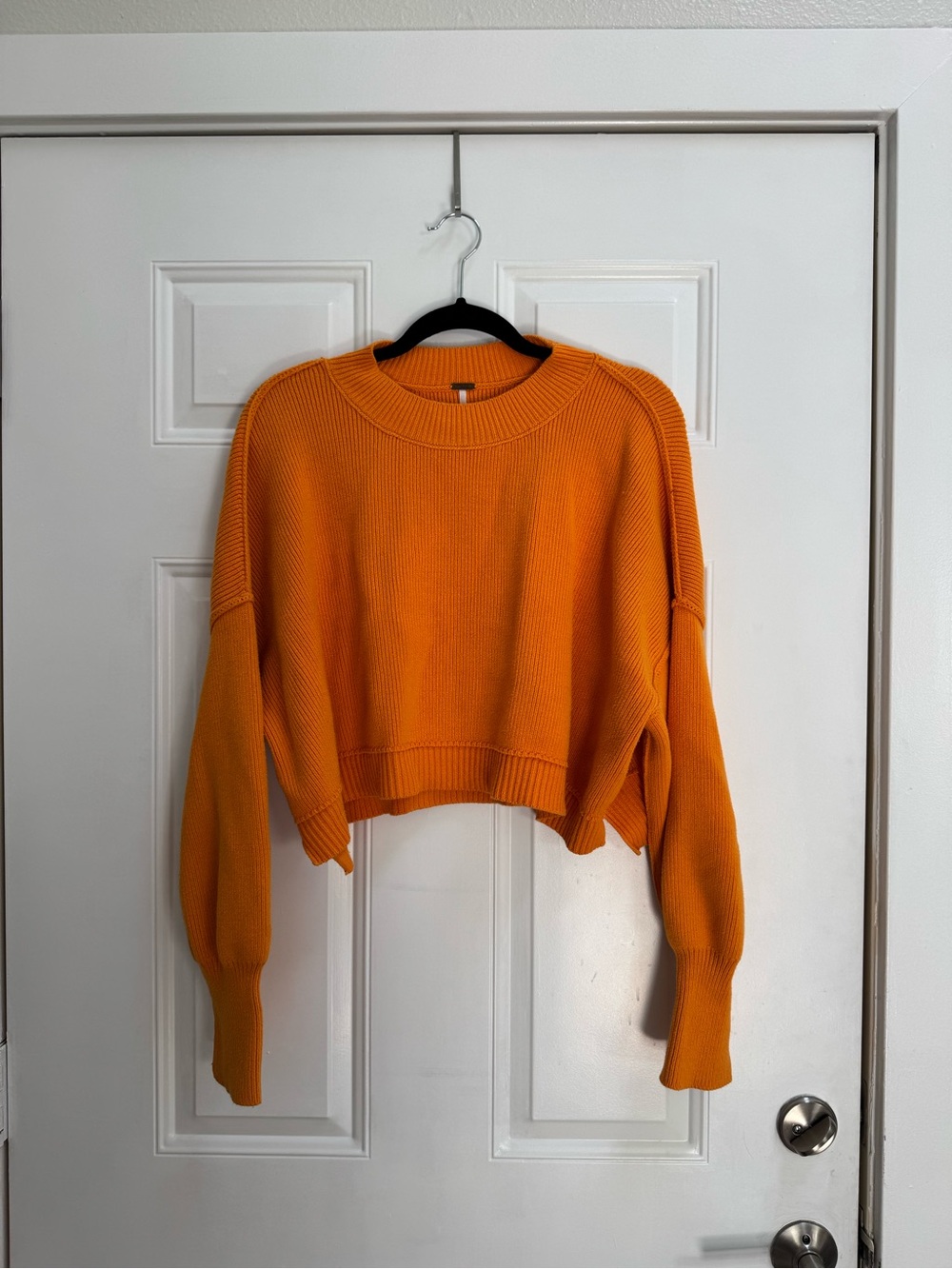 Free People Bright Orange Cropped Crewneck Sweater